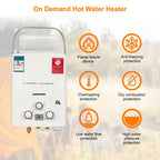 Portable Tankless Water Heater - 6L, 1.58GPM Propane, Overheat Protection