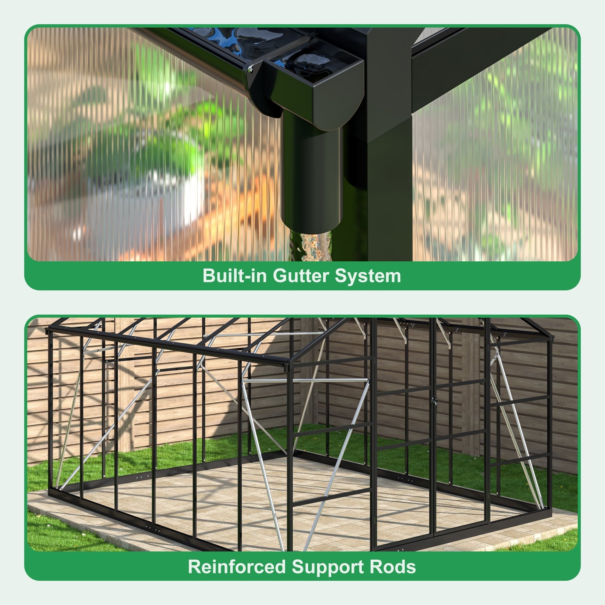 MUCHANT 10x12 FT Greenhouse for Outdoors, Walk-in Large Aluminum Frame Greenhouse with Quick Setup Structure and Roof Vent for Garden Backyard, Black
